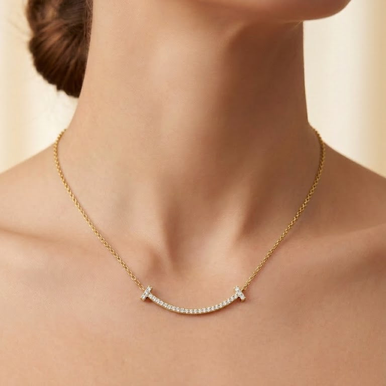 Gold Pave Smile Necklace