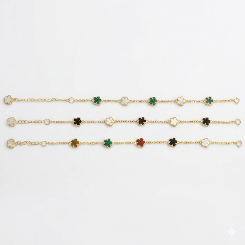 Multi-Gemstone Clover Small Motif Station Bracelet