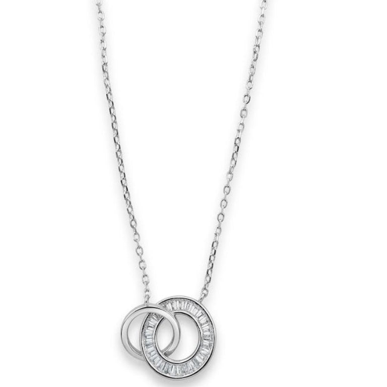 Sterling Silver Interlocking Baguette Double Ring Necklace
