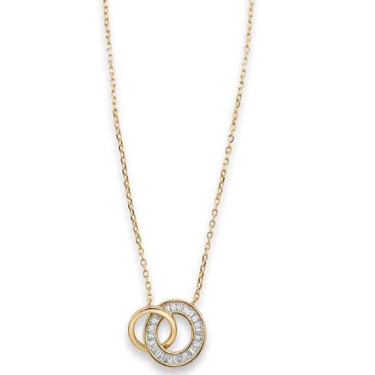 Gold Interlocking Baguette Double Ring Necklace