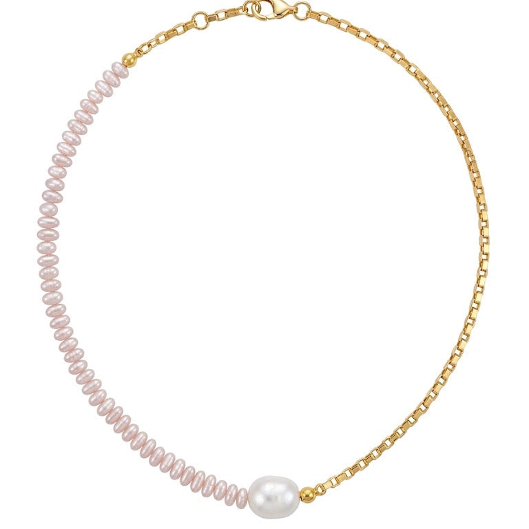 Asymmetrical Pearl and Gold Necklace