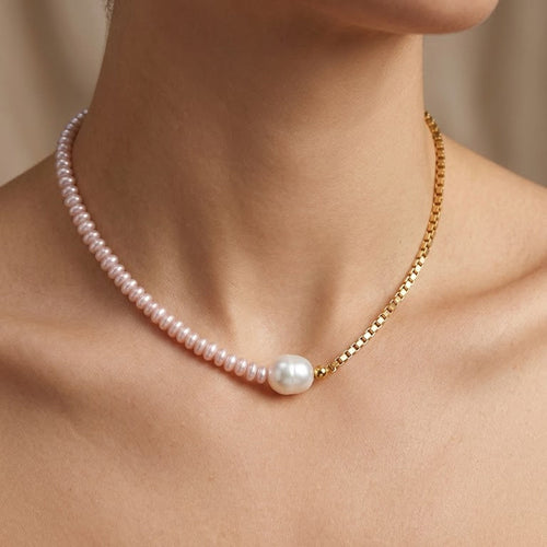 Asymmetrical Pearl and Gold Necklace