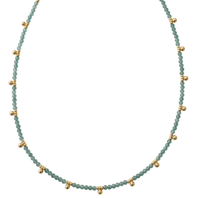 Light Green and Polished Gold Cluster Choker