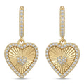 Gold Radiant Sunburst Pavé Heart Drop Earrings