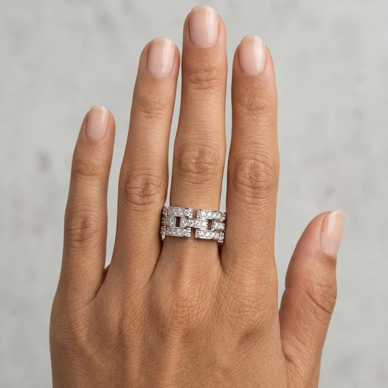 Diamond Pavé Interlocking Link Ring