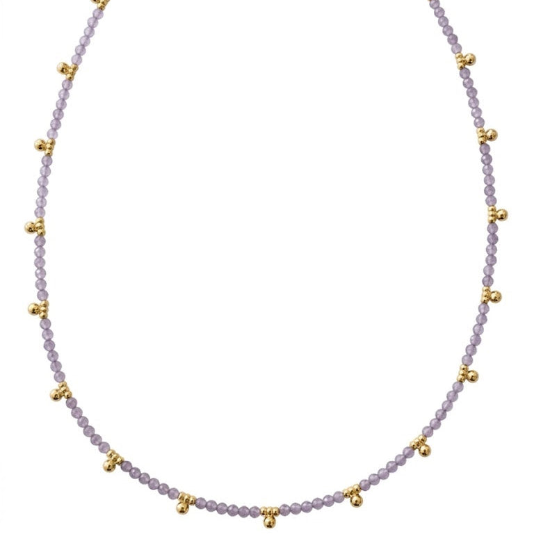Light Purple and Polished Gold Cluster Choker