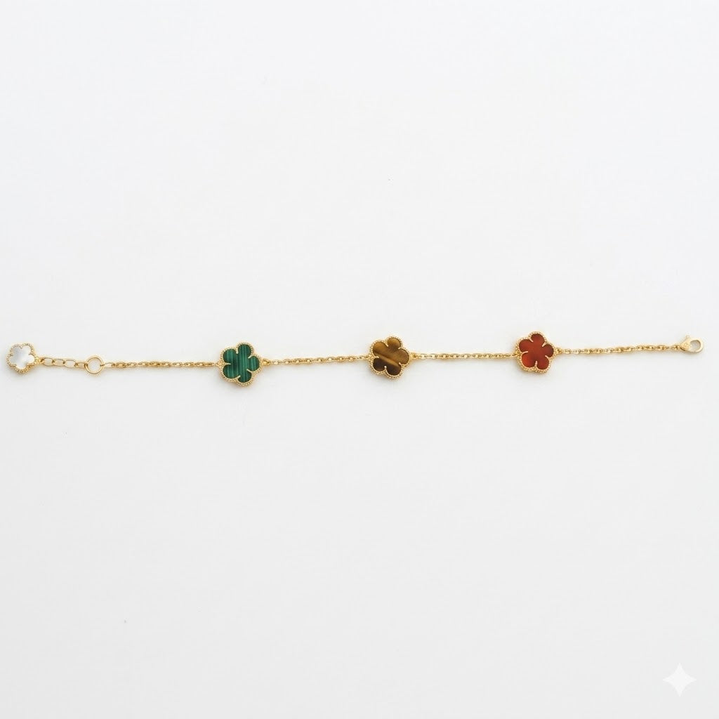 Multi-Gemstone Clover Large Motif Station Bracelet