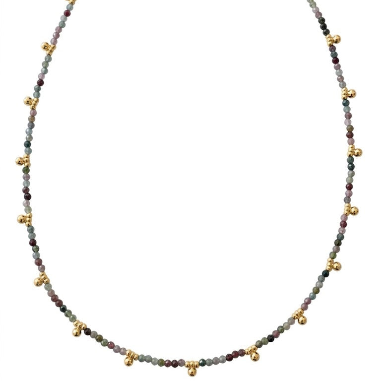 Multi-Color Bead and Polished Gold Cluster Choker