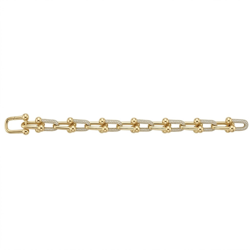 Gold and Diamond Pavé Link Bracelet