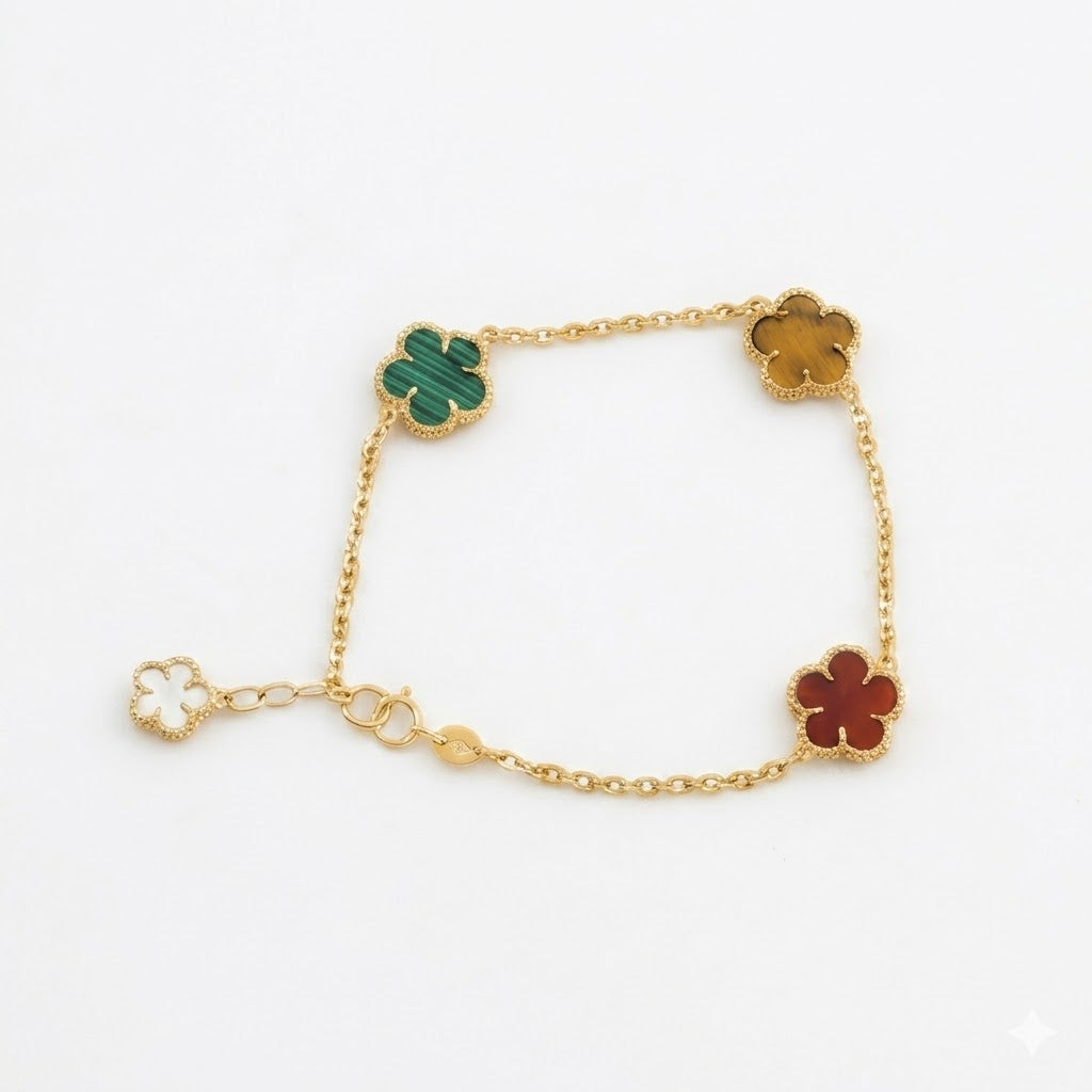 Multi-Gemstone Clover Large Motif Station Bracelet
