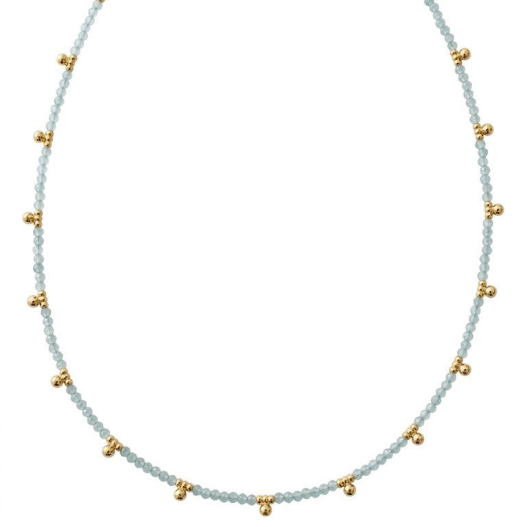 Blue Green Bead and Polished Gold Cluster Choker