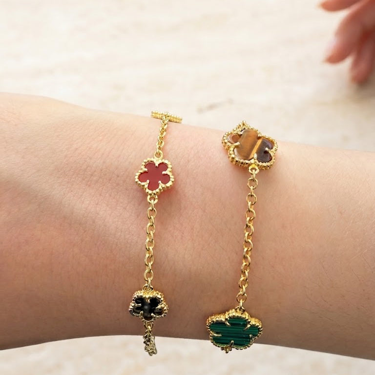 Multi-Gemstone Clover Small Motif Station Bracelet