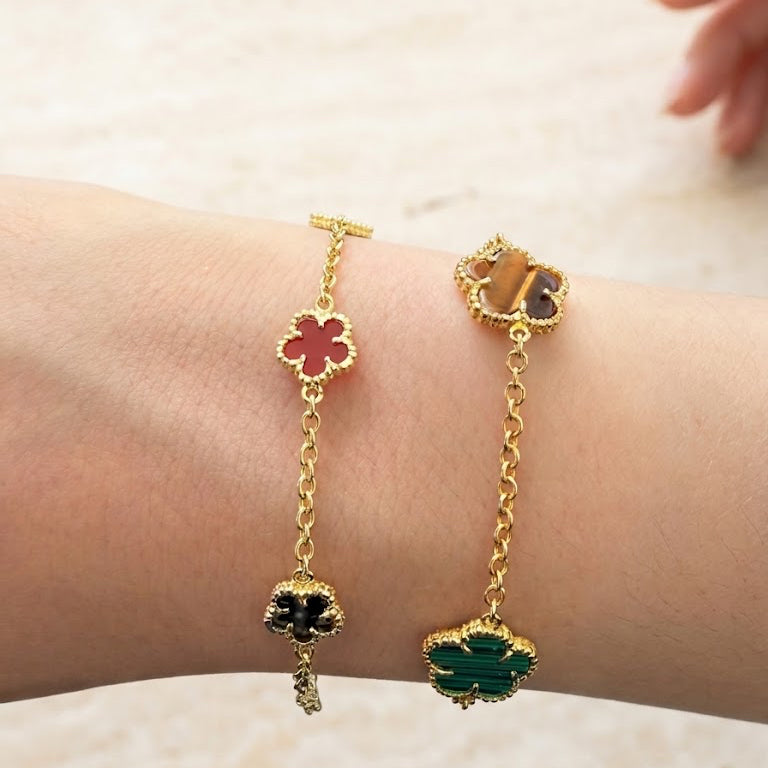 Multi-Gemstone Clover Large Motif Station Bracelet