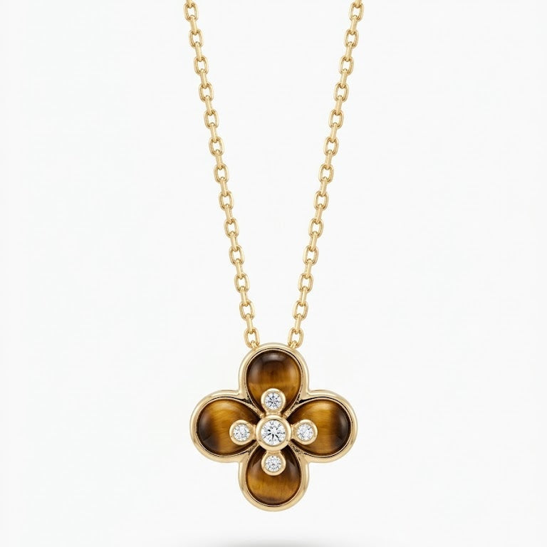 Petite Gold & Brown Quatrefoil Pendant