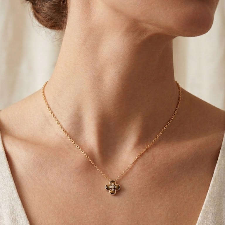 Petite Gold & Brown Quatrefoil Pendant
