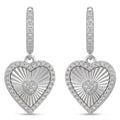 Sterling Silver Radiant Sunburst Pavé Heart Drop Earrings