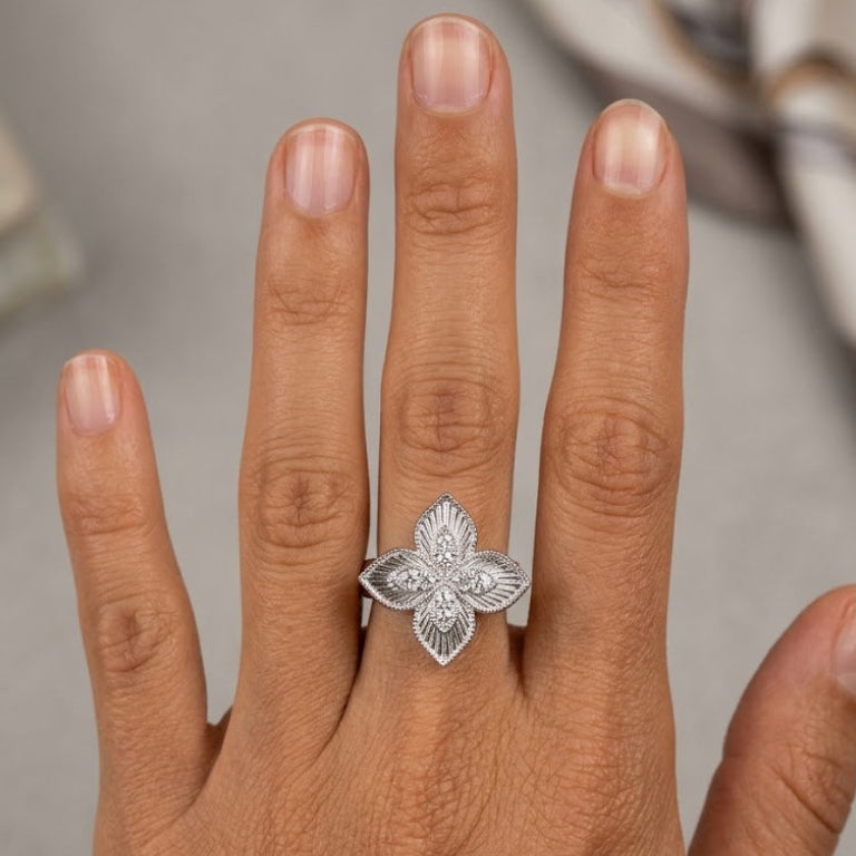 Sterling Silver Floral Statement Ring