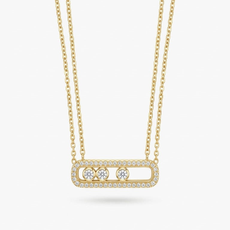 Gold Floating Trio Pavé Necklace