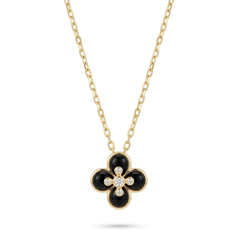 Petite Gold & Black Quatrefoil Pendant