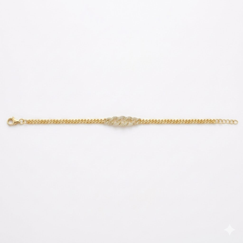 Pavé Accent Gold Curb Chain Bracelet
