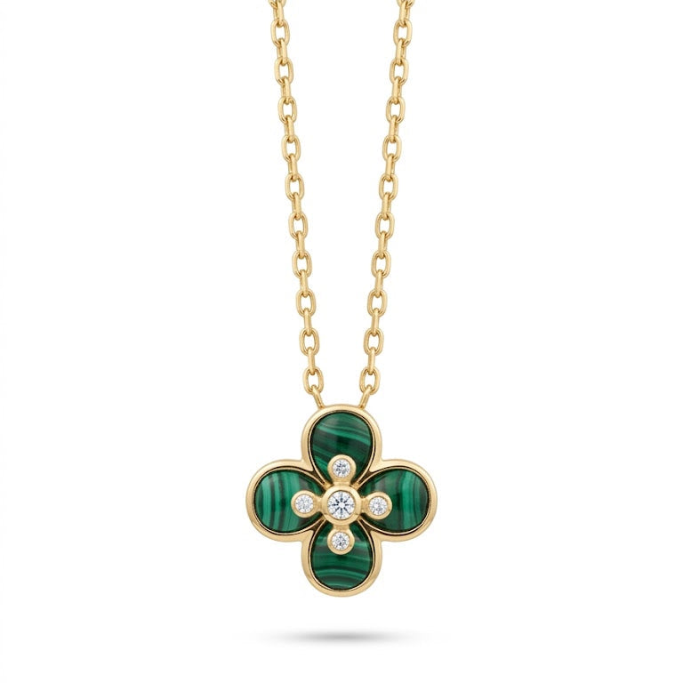 Petite Gold & Green Quatrefoil Pendant