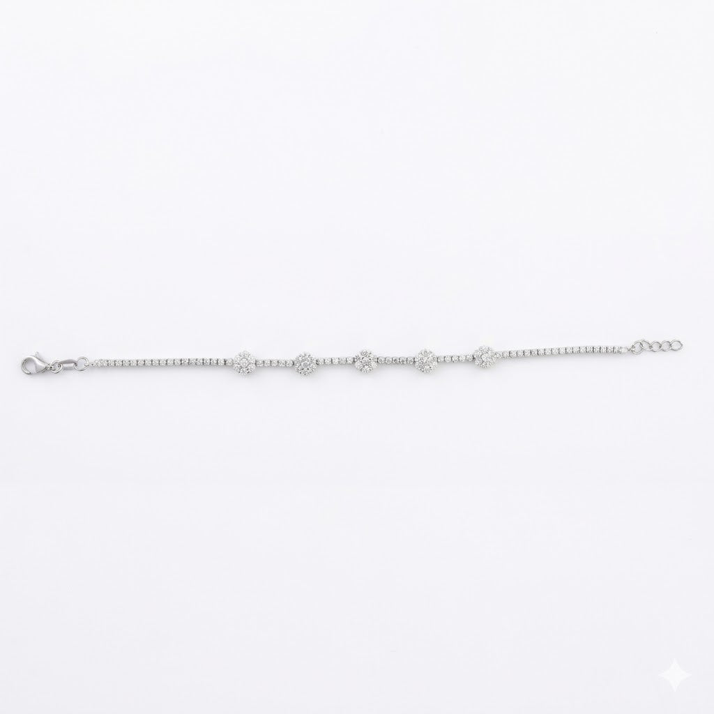 Sterling Silver Diamond Flower Tennis Bracelet
