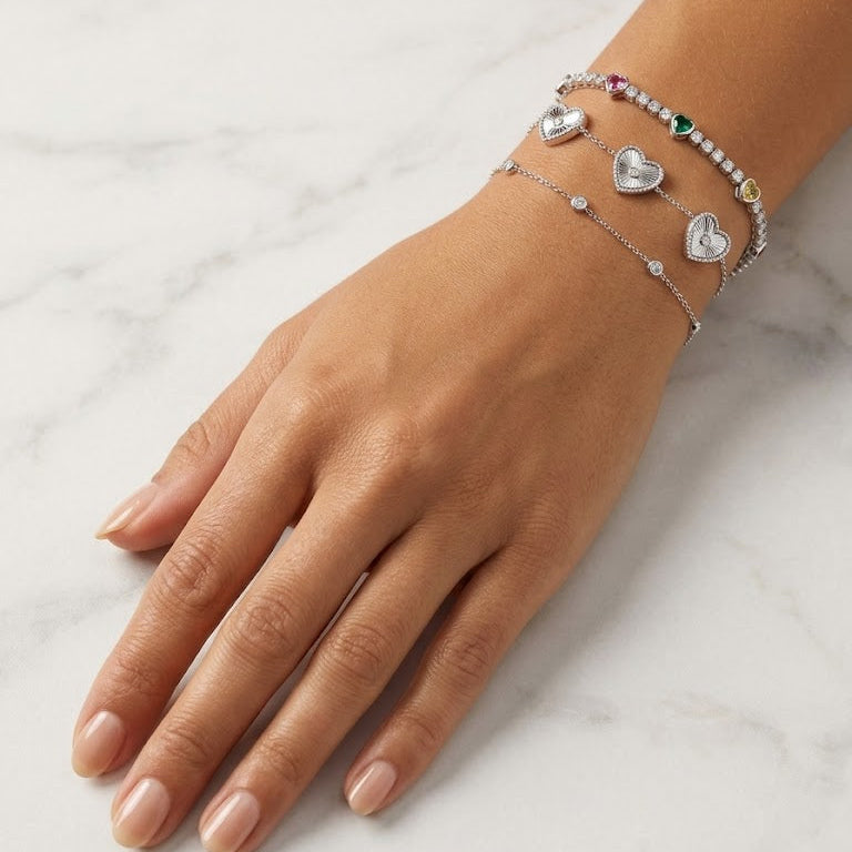 Textured Triple Heart Silver Bracelet