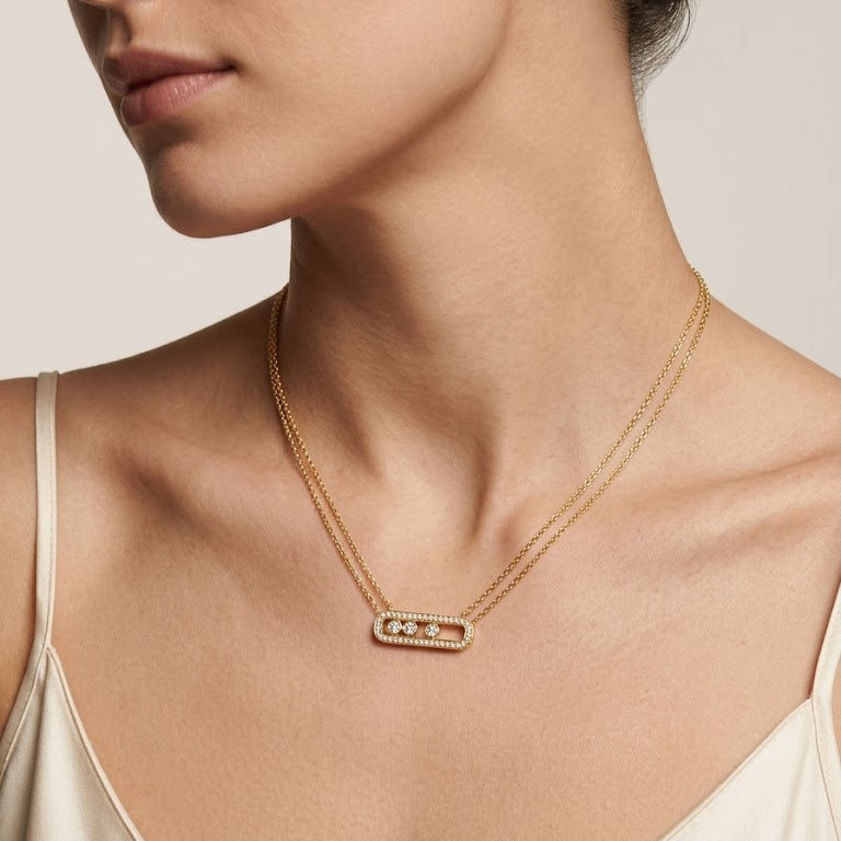 Gold Floating Trio Pavé Necklace