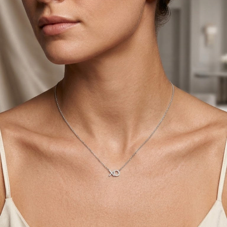 Sterling Silver Pavé Diamond XO Necklace