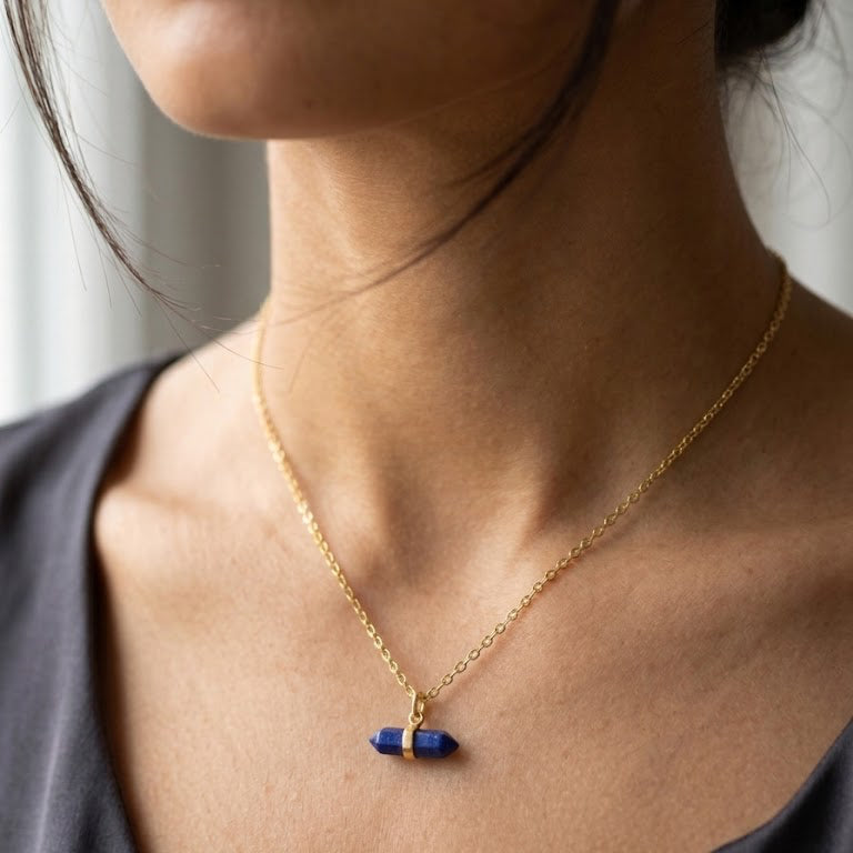 Petite Lapis Lazuli Gold Bar Necklace