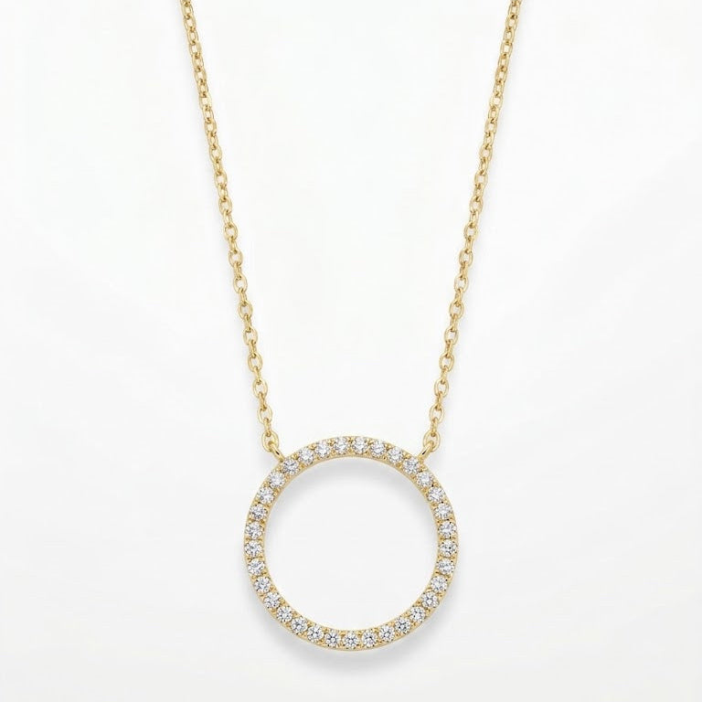 Gold Pave Diamond Eternity Circle Necklace
