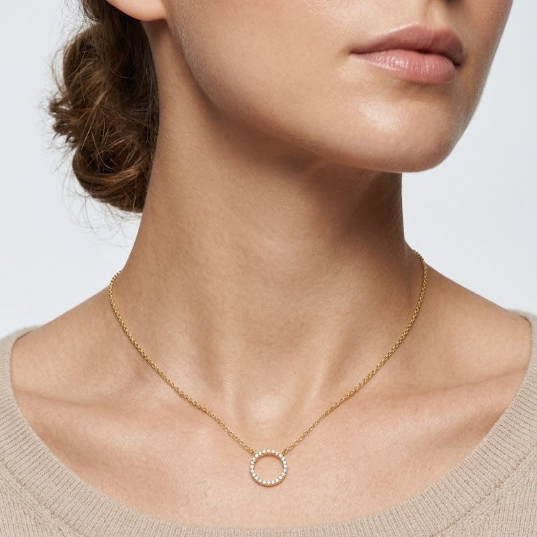 Gold Pave Diamond Eternity Circle Necklace