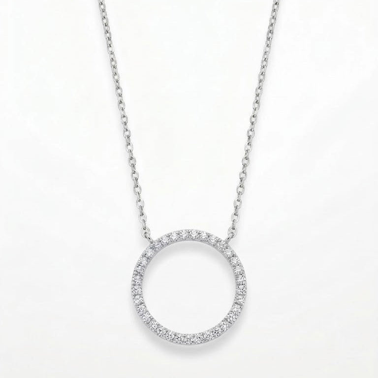 Sterling Silver Pave Diamond Eternity Circle Necklace