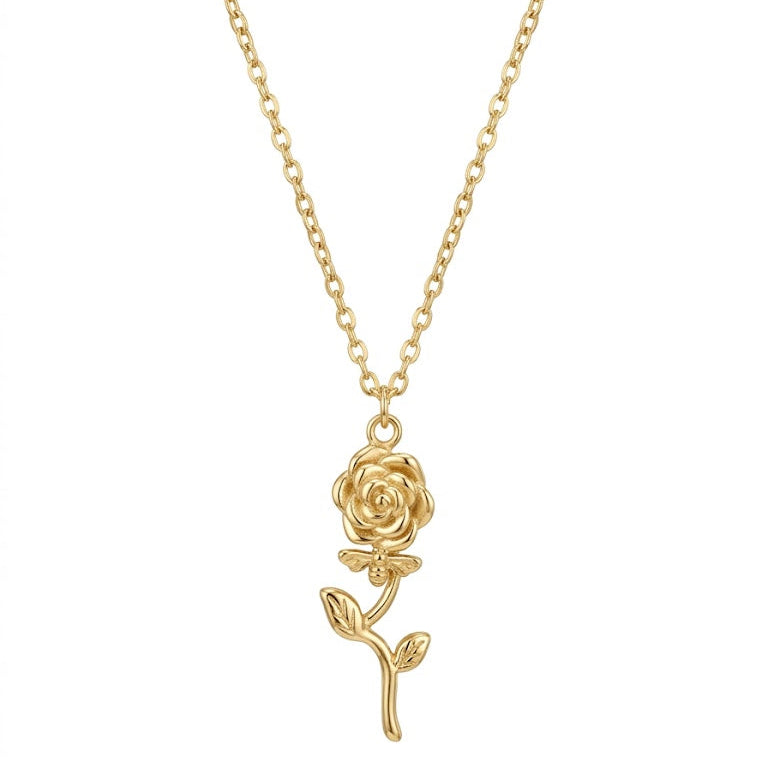 Petite Gold Rose Pendant Necklace