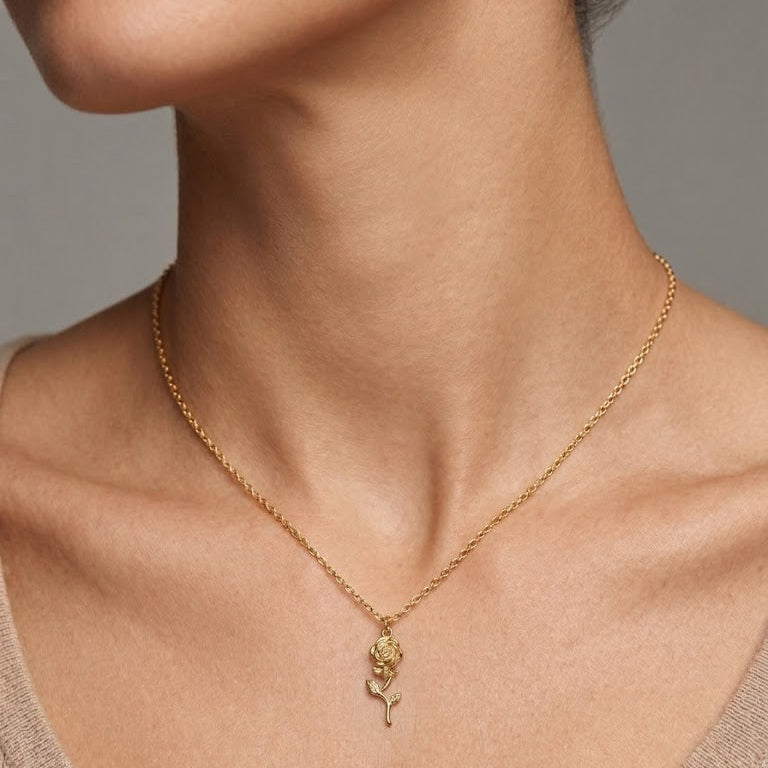 Petite Gold Rose Pendant Necklace
