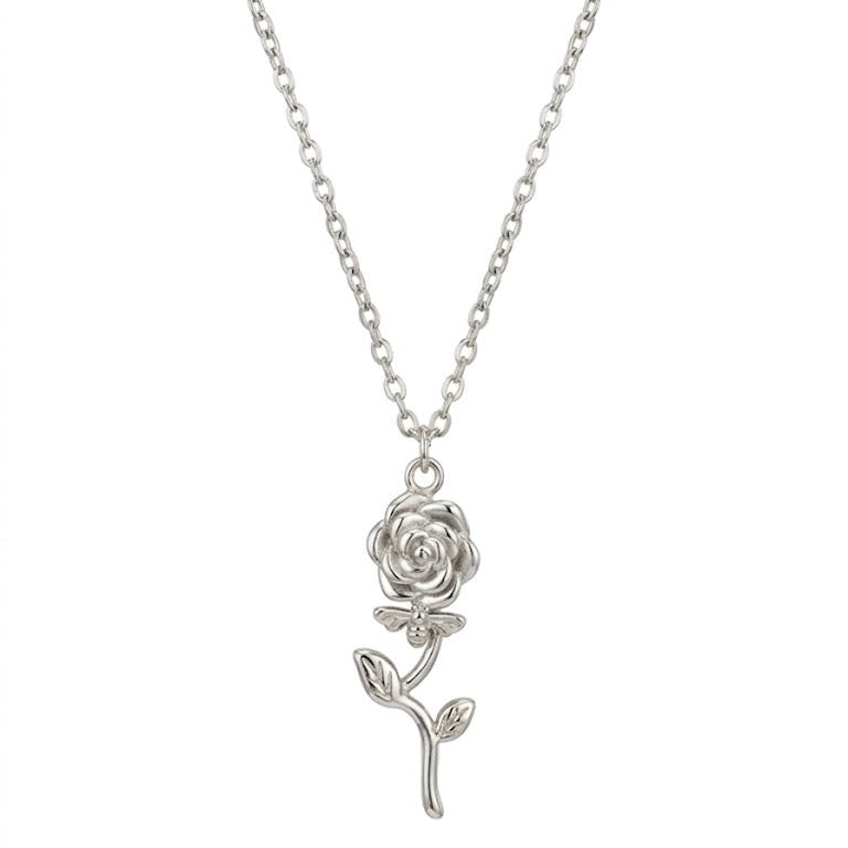 Petite Sterling Silver Rose Pendant Necklace