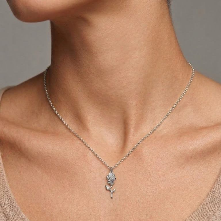Petite Sterling Silver Rose Pendant Necklace
