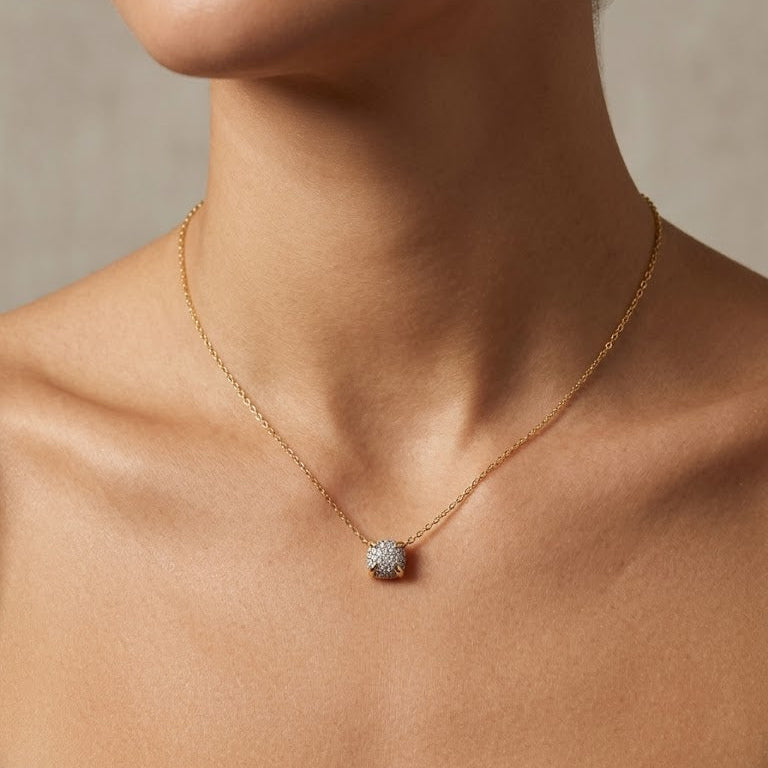 Gold Pavé Cushion Necklace