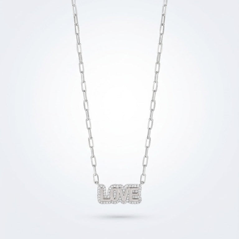 Sterling Silver Pavé "LOVE" Necklace