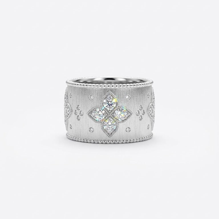 Diamond Floral Wide Band