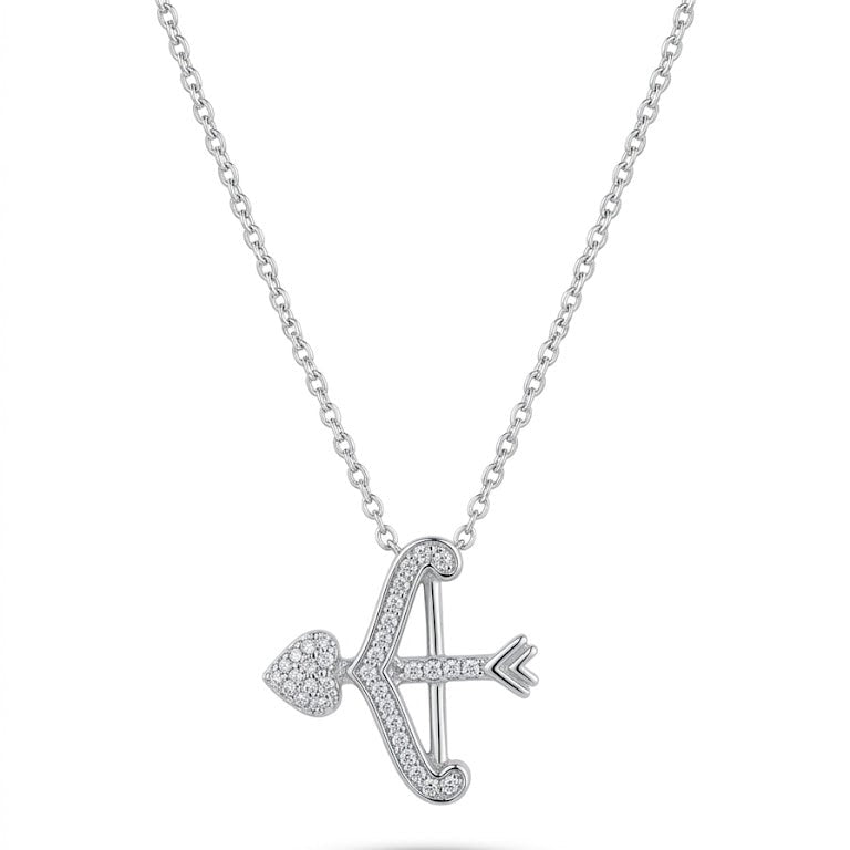 Sterling Silver Diamond Cupid’s Bow and Arrow Necklace