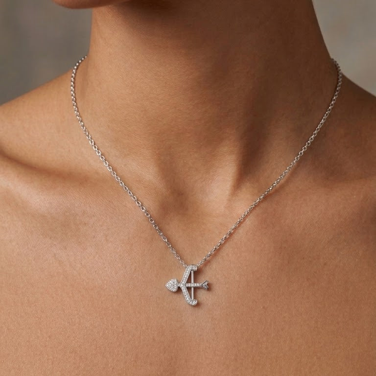 Sterling Silver Diamond Cupid’s Bow and Arrow Necklace