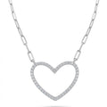Sterling Silver Pavé Open Heart Paperclip Necklace
