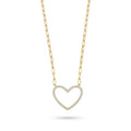 Gold Pavé Open Heart Paperclip Necklace