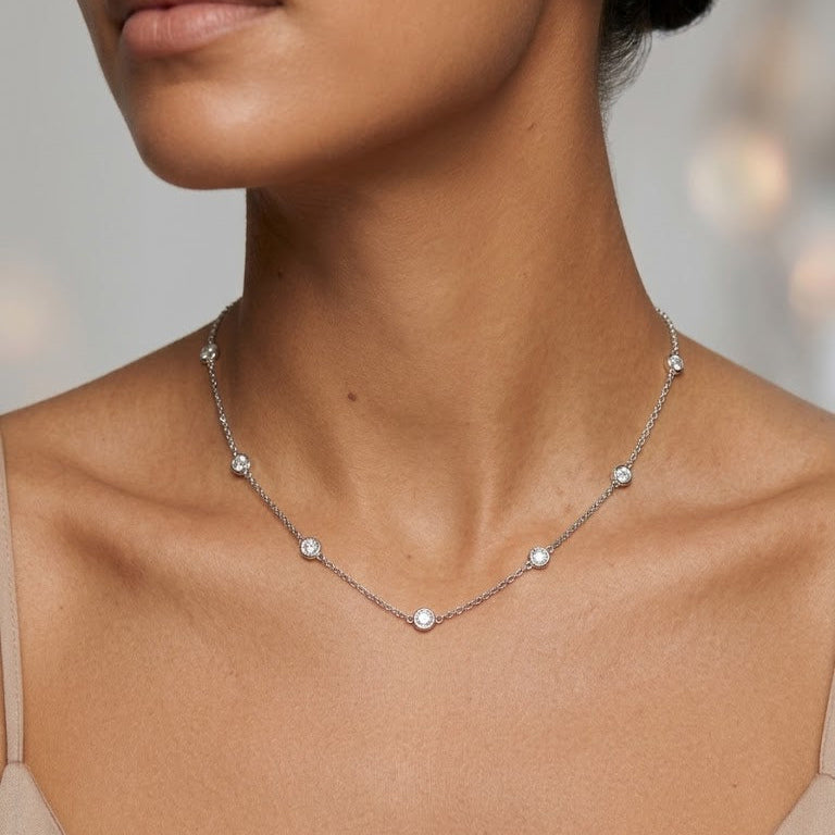Sterling Silver Bezel-Set Station Necklace