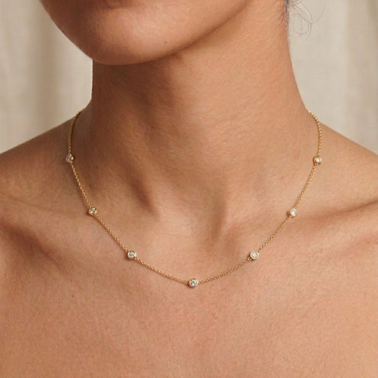 Gold Bezel-Set Station Necklace