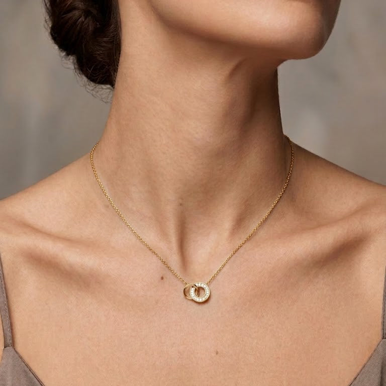 Gold Interlocking Eternity Circles Necklace