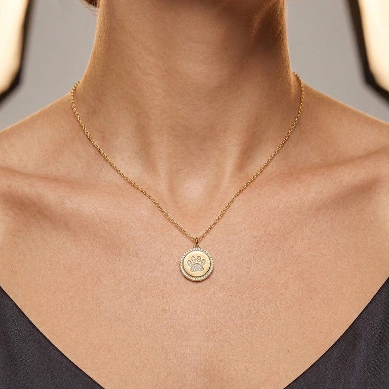 Gold Paw Print Halo Necklace