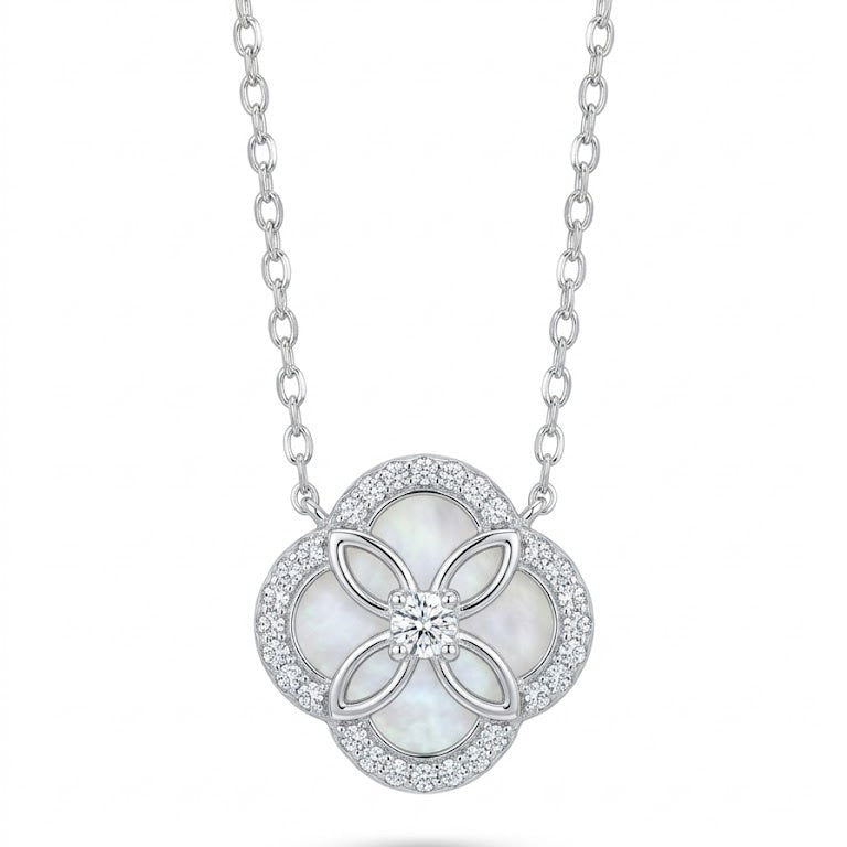 Sterling Silver Quatrefoil Halo Necklace
