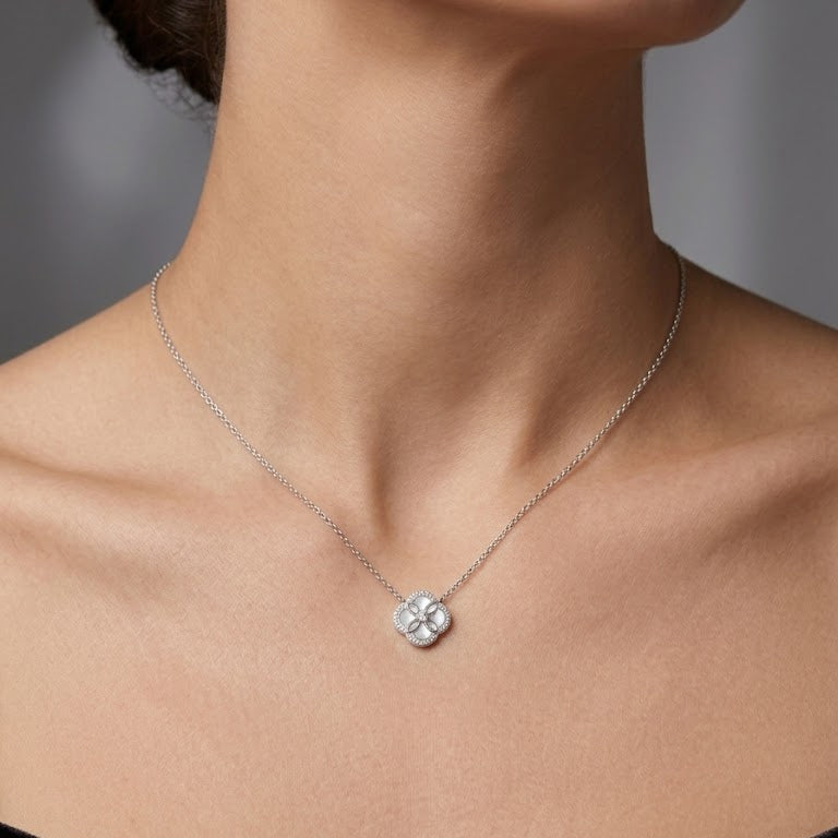 Sterling Silver Quatrefoil Halo Necklace